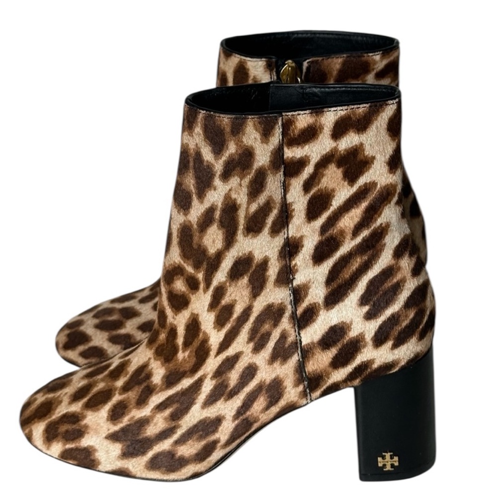 Tory Burch Brooke Leopard Print Calf Hair Side Zip Ankle Booties - Picture 2 of 9